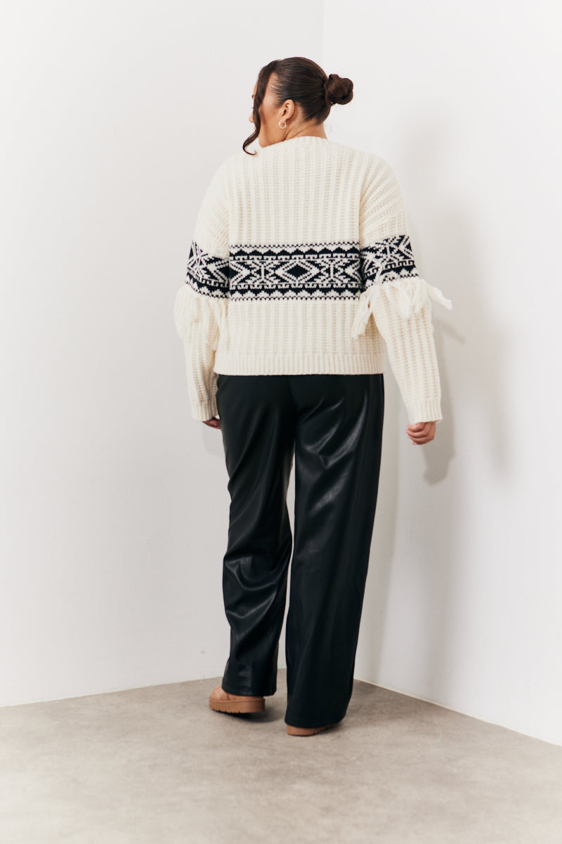 Leather Look Pintuck Detail Trousers