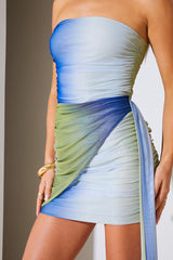Ombre Mesh Bandeau Drape Mini Dress
