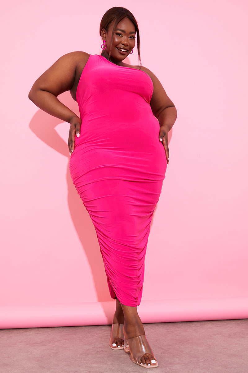 One Shoulder Ruched Midaxi Dress