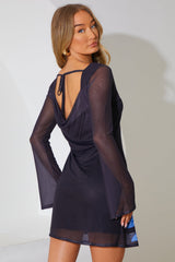 Mesh Floral Cowl Back Mini Dress