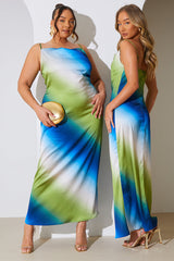 Ombre Satin Cowl Neck Maxi Dress