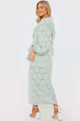 Jacquard Asymmetric Frill Wrap Midaxi Dress