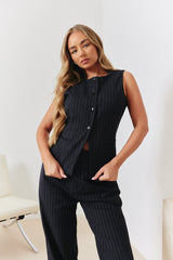 Tailored Pinstripe Round Neck Button Through Co-ord Waistcoat