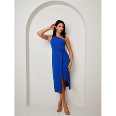 Chi Chi London One Shoulder Split Detail Midi Dress in Cobalt