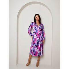 Long Sleeve Floral Wrap Dress in Purple