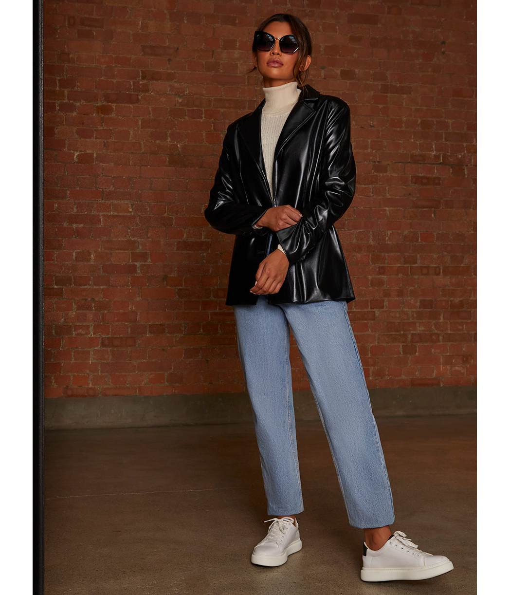 Chi Chi London Faux Leather Blazer in Black