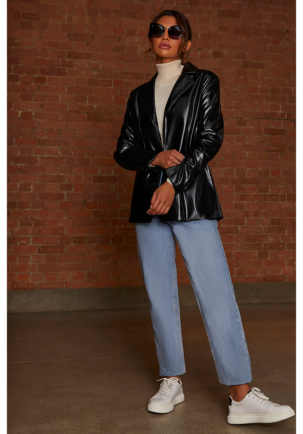 Chi Chi London Faux Leather Blazer in Black