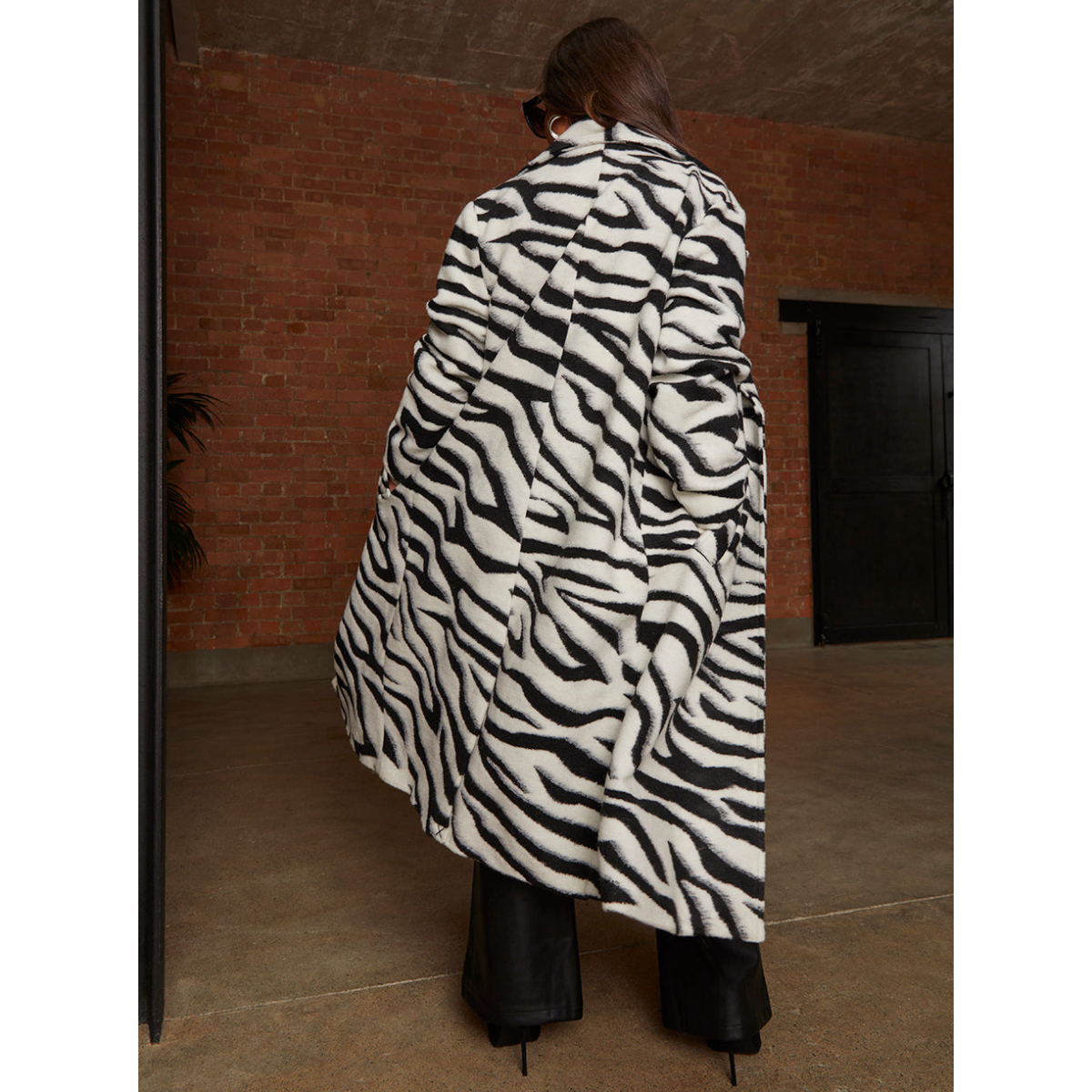 Zebra Longline Coat in Black & White