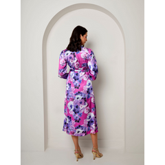 Plus Size Long Sleeve Floral Wrap Dress in Purple