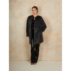 Shaggy Faux Fur Coat in Grey