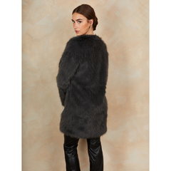 Shaggy Faux Fur Coat in Grey