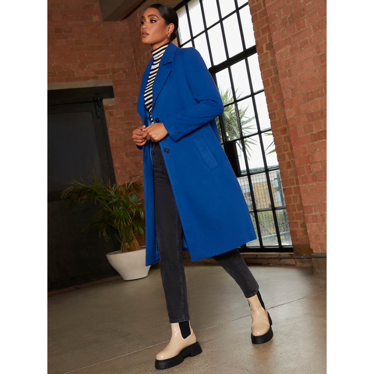 Single Breasted Coat in Cobalt