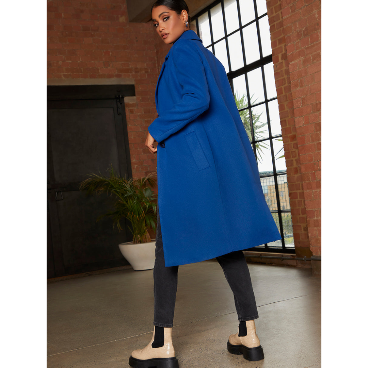 Single Breasted Coat in Cobalt