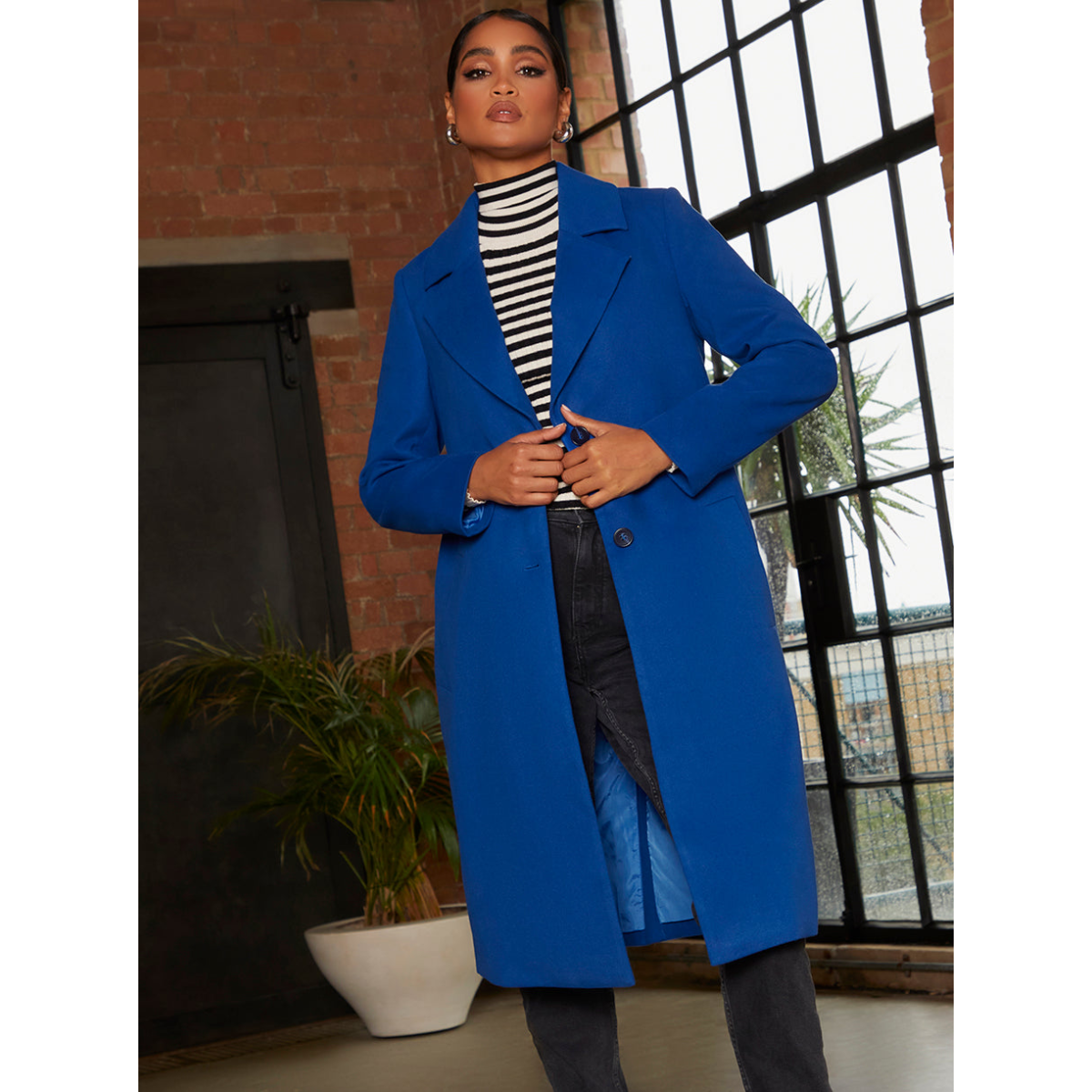 Single Breasted Coat in Cobalt
