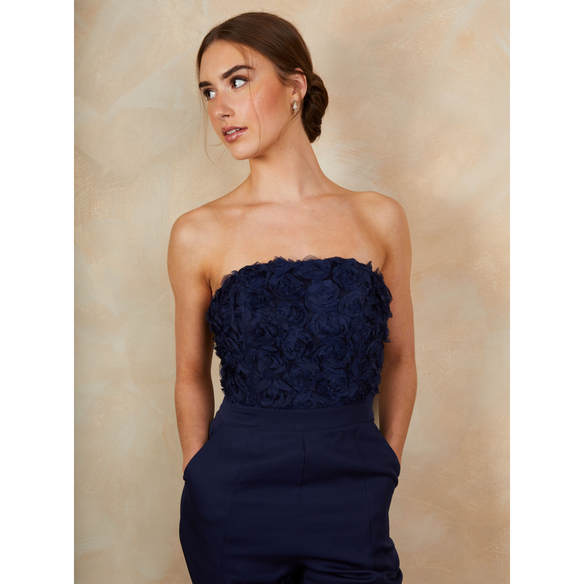 3D Floral Bandeau Jumpsuit in Navy