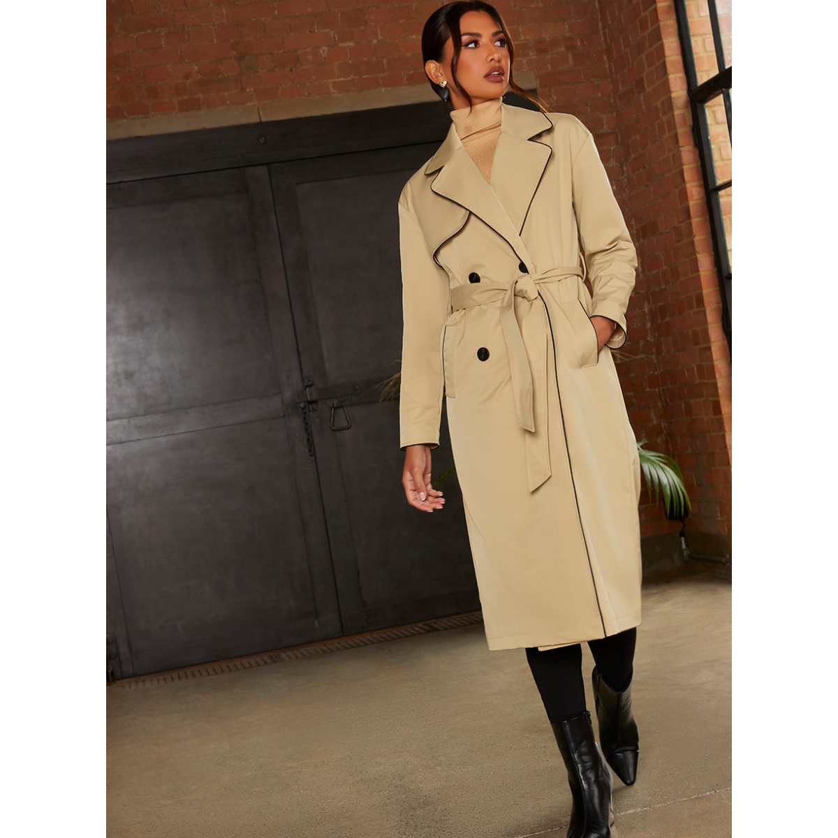 Plus Size Trim Longline Mac in Cream