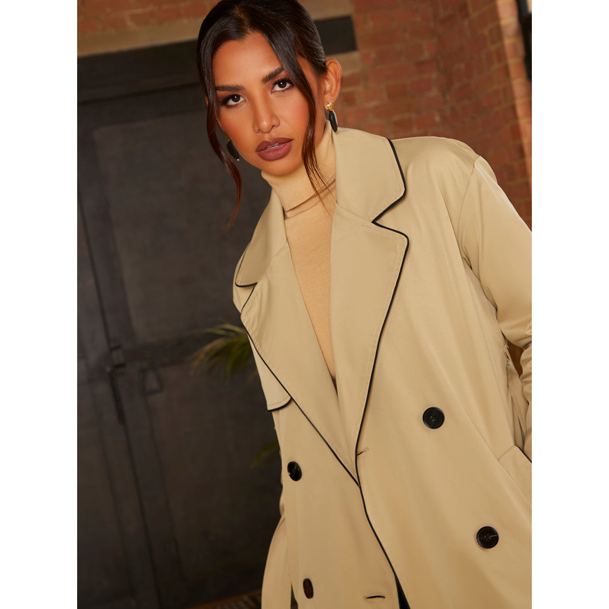 Plus Size Trim Longline Mac in Cream