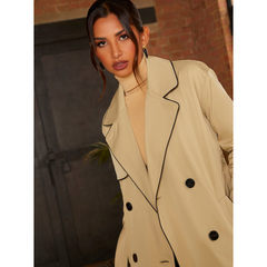 Plus Size Trim Longline Mac in Cream