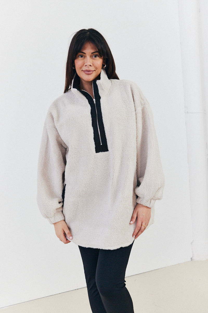 Half Zip Borg Pull Over Jacket