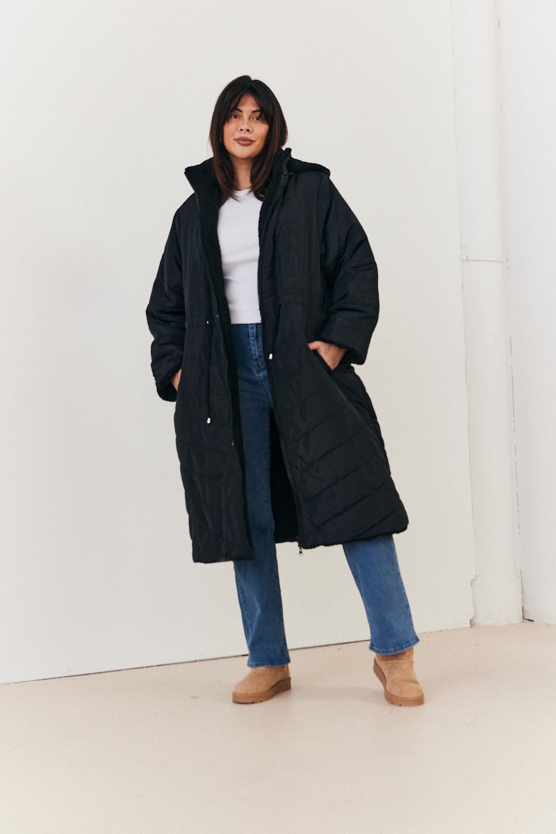 Recycled Reversible Longline Borg Puffer Coat