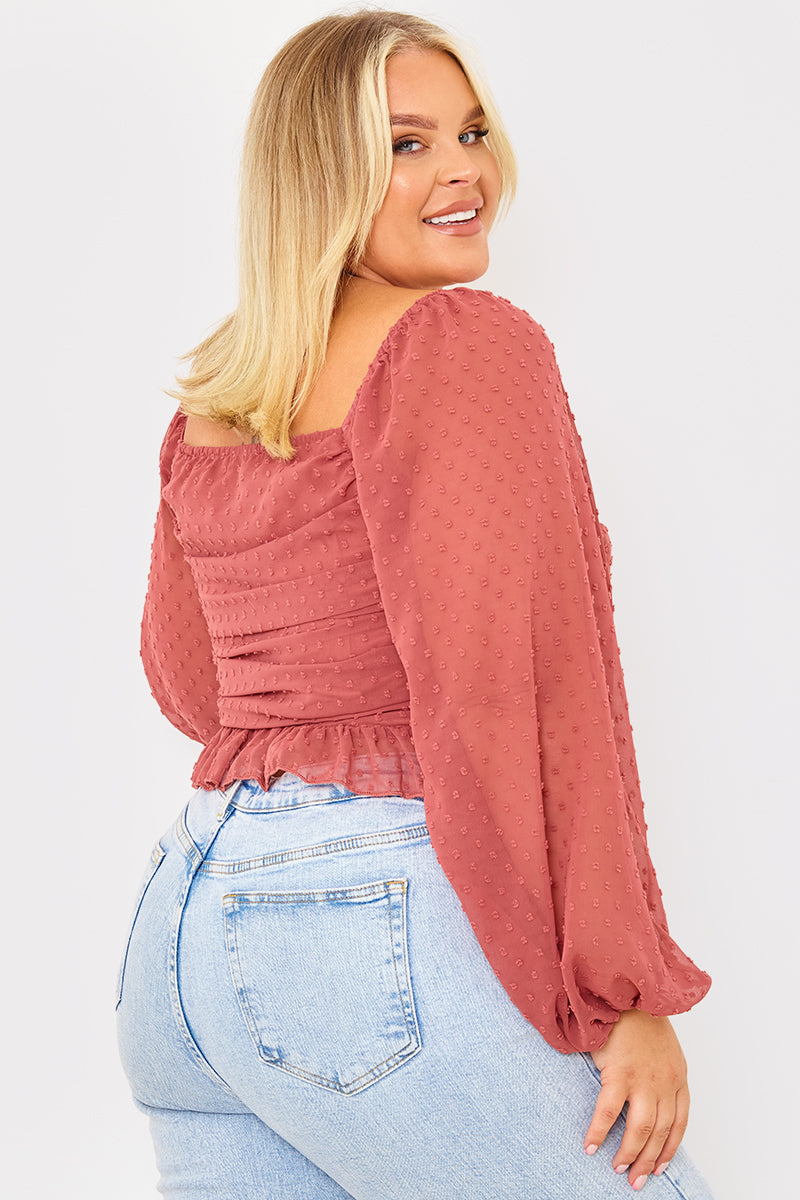 Mesh Dobby Ruched Front Top
