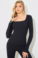 Square Neck Long Sleeve Rib Top