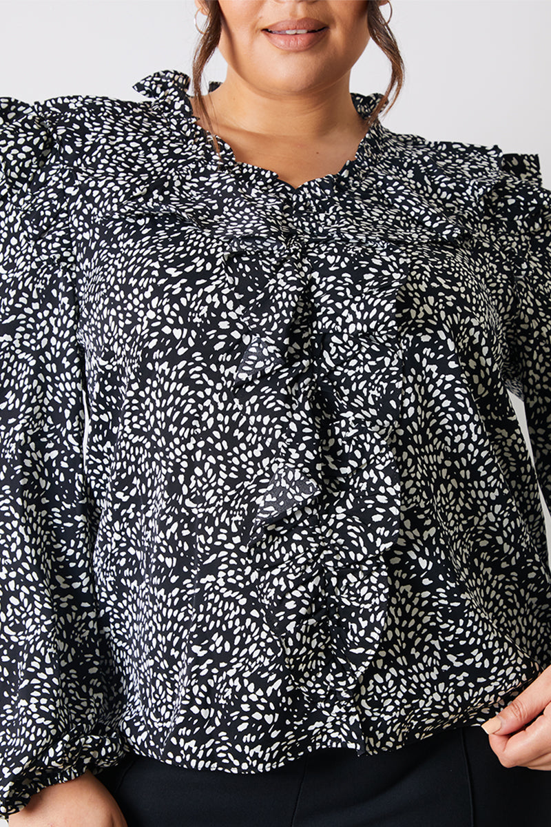 Printed Ruffle Blouse